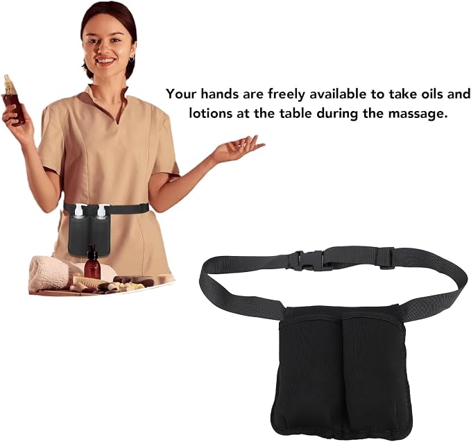 Massage Waist Pouch Adjustable Oil Bottle Holster with 2 Compartments, Neoprene Material Massage Oils Bottle Bag for Masseur, Convenient During Work