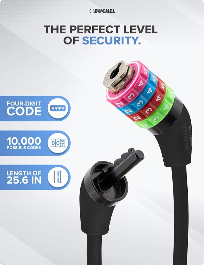 Büchel Bike Locks Cable for Kids - Colorful & Keyless - Secure Your Child's Bike - Easy-to-Use Bicycle Accessory, High Security 5 Digit Resettable Combination Coiling Bicycle Lock, Anti Theft