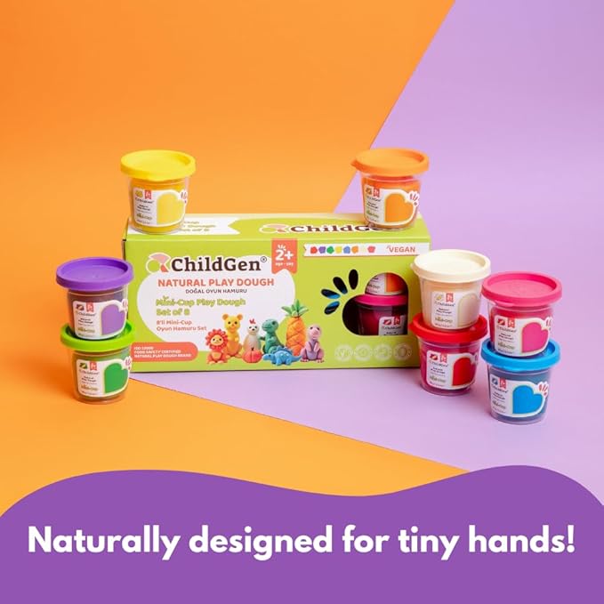 ChildGen Mini Cup Play Dough Set – 8 Pack, Non-Toxic, Natural Sensory Dough for Kids & Toddlers – Montessori Creative Play, Fine Motor Skills, Travel-Friendly Craft Set