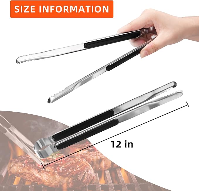 8 Pack Premium Stainless Steel Kitchen Tongs, Serving Tongs for Cooking, XEVOM Metal Food Tongs with Non-Slip Grip, Heat Resistant Grill Tongs