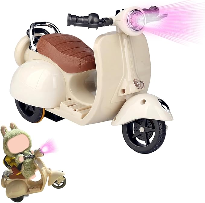 Scooter for Dolls Accessories, Cute Light-Up and Musical Seat with 360° Rotation, Cute Motorcycle for Dolls– Perfect for Doll Collectors, Batteries Not Included (White)