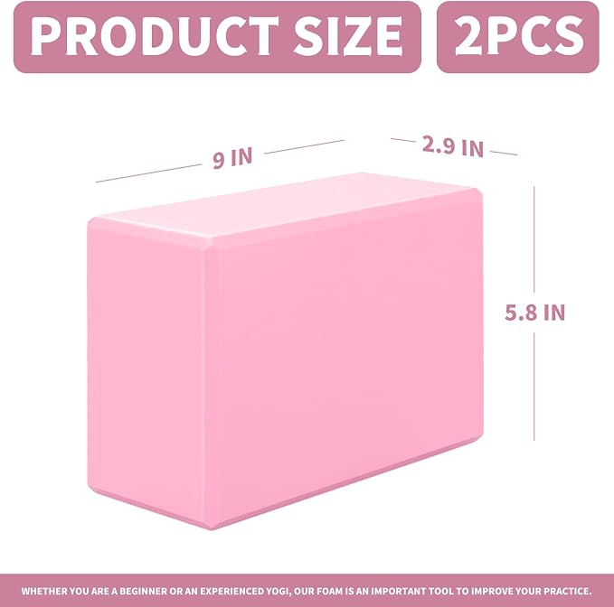 Yoga Blocks 2 Pcs, 9"x6"x3" Yoga Brick Foam Blocks EVA Foam Block Yoga Props Accessories for Yoga Pilates Stretching and Meditation