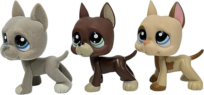 3pcs/Set Custom Flocked Pet Shop Toys Short Hair Cat Kitten Collie Great Dane Cocker Spaniel Dachshund Puppy Dog OOAK Compatible with LPS (#184 and 1519 and 1647)