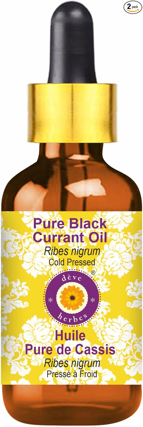 Deve Herbes Pure Black Currant Oil (Ribes nigrum) with Glass Dropper Natural Therapeutic Grade Cold Pressed 10ml (0.33 oz)