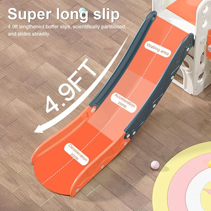 monleelnom Children's Slide Suitable for Children Age 1-12 Years Old to Play and Climb on The Slide. Equipped with Basketball and Storage Space Suitable for Indoor and Outdoor use