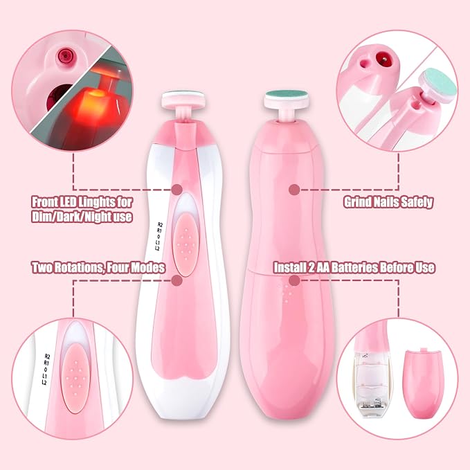 Qunlions life Baby Nail Trimmer Electric-12 in 1 Baby Nail Clippers Safe Baby Nail File Kit with a Nail Clipper, Scissor, Tweezers, and Nail Files