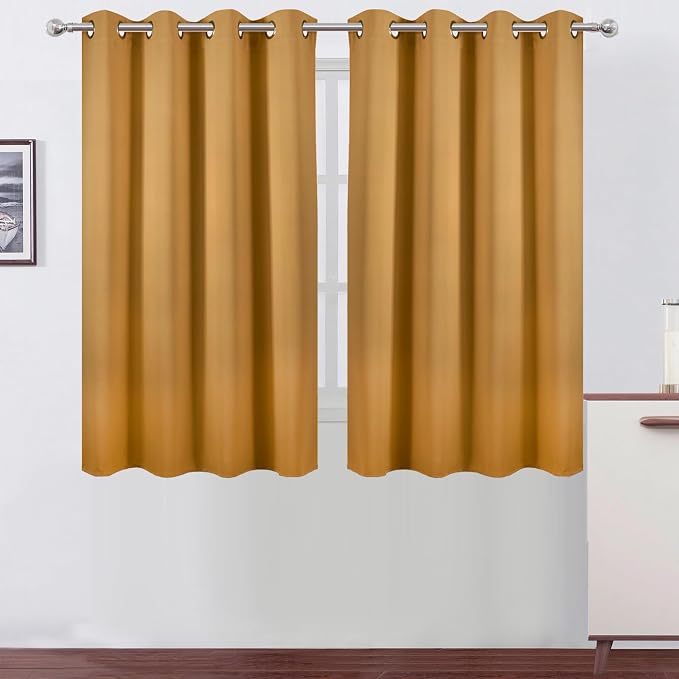 LEMOMO Blackout Curtains 66 x 54 Inch Long Mustard Yellow Curtains Set of 2 Panels Room Darkening Curtains for Bedroom and Living Room