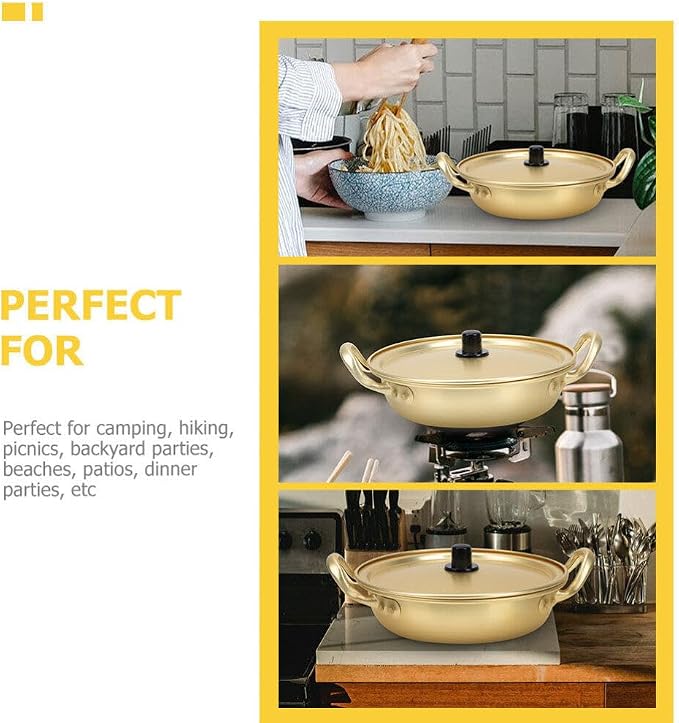Korean Ramen Noodles Pot Instant Noodles Cooker Fast Heating Double Handle Pot Lid Soup Pasta More