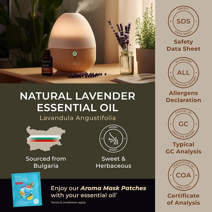 Basil & Lavender Essential Oil for Diffuser Set - Aromatherapy Grade Essential Oils Set - 2x0.34 fl oz - Gya Labs
