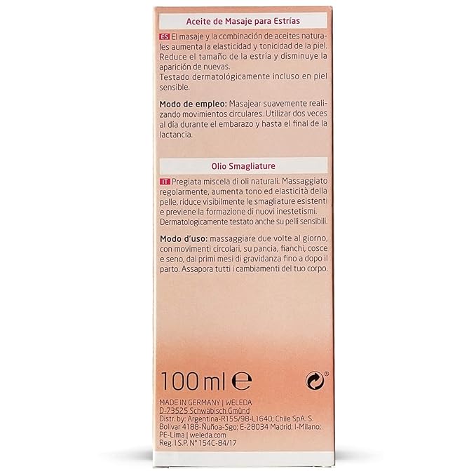 Weleda Stretch Mark Pregnancy Massage Oil, 3.4 Fluid Ounce, Plant Rich Oil with Vitamin E, Sweet Almond, Jojoba and Arnica Oils
