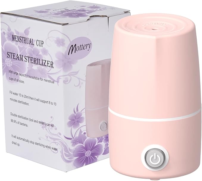 Menstrual Cup Sterilizer Period Cup Steamer Cleaner Machine High Temperature Wash Your Cup 99.9% Dirty 8 Minutes - Feminine Hygiene - Leak-Free (Pink Color)