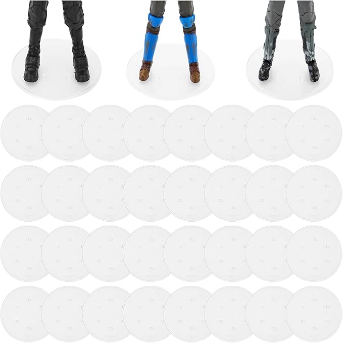 32 Pieces Plastic Action Figure Display Stand Base ,Multi-PEG Model Support Stand Compatible with 6 inch Star Wars Black Series Figure Toy (32PCS-Clear-Round)