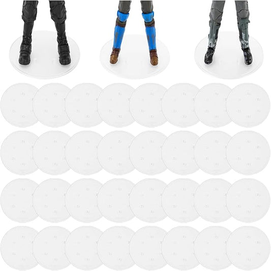 32 Pieces Plastic Action Figure Display Stand Base ,Multi-PEG Model Support Stand Compatible with 6 inch Star Wars Black Series Figure Toy (32PCS-Clear-Round)