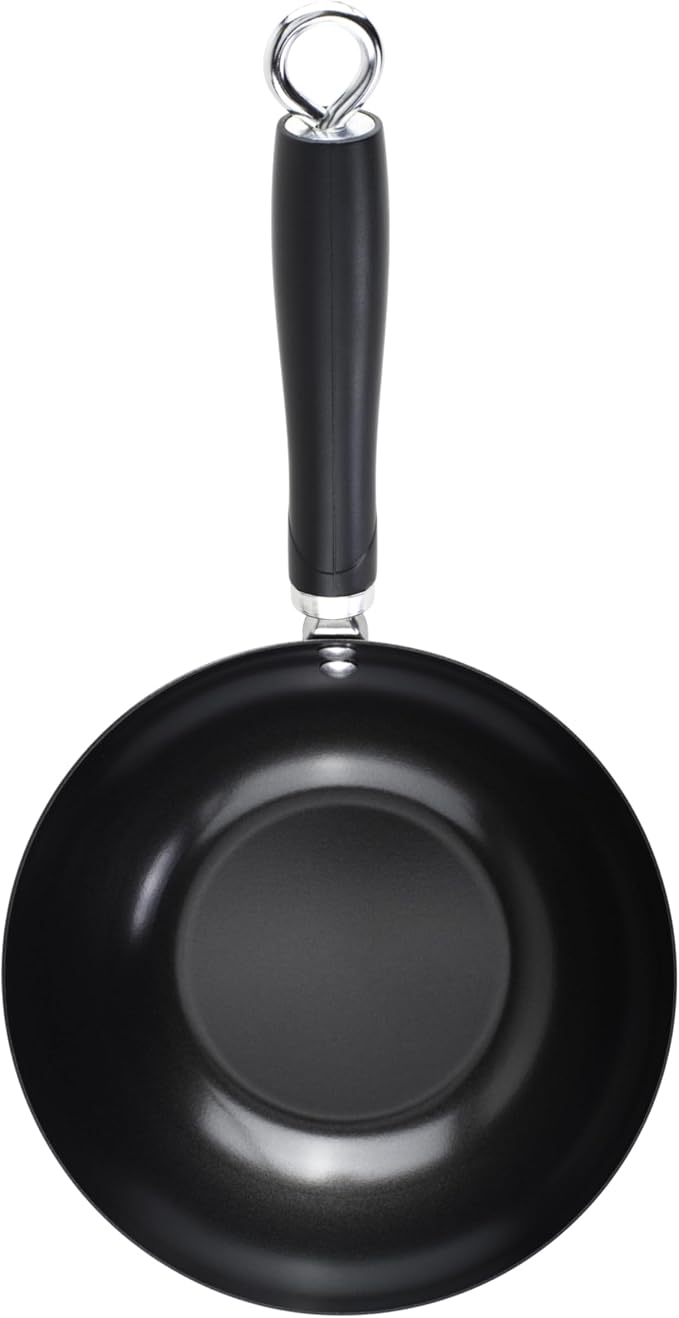 GoodCook Everyday Nonstick Wok, 8-Inch, Black, Carbon Steel Small Wok, High Wall Construction, Flat Base, Ergonomic Flame Guard Handle, Non-Stick Wok Pan for Stir Fry and Sautéing