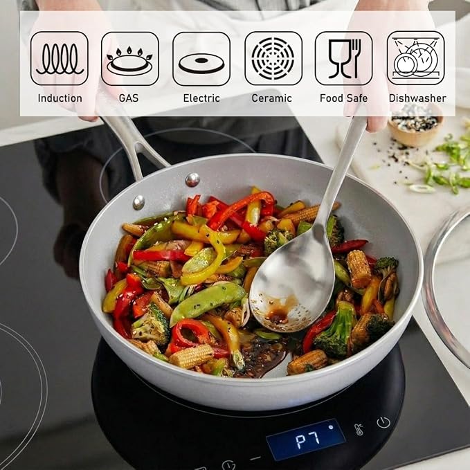 TECHEF - CeraTerra 12" Ceramic Nonstick Flat Bottom Wok/Stir-Fry Pan - PFOA, PTFE, PFAS Free, Dishwasher and Oven Safe, Made in Korea (12-in)