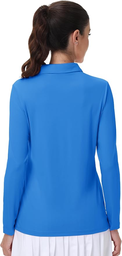 MAGCOMSEN Long Sleeve Polo Shirts for Women Golf Tops with Collar Work | UPF 50+ Sun Protection, 4 Buttons, Moisture Wicking, Breathable, 4-Way Stretch, Collared, Quick Dry, Active, Casual, Tennis