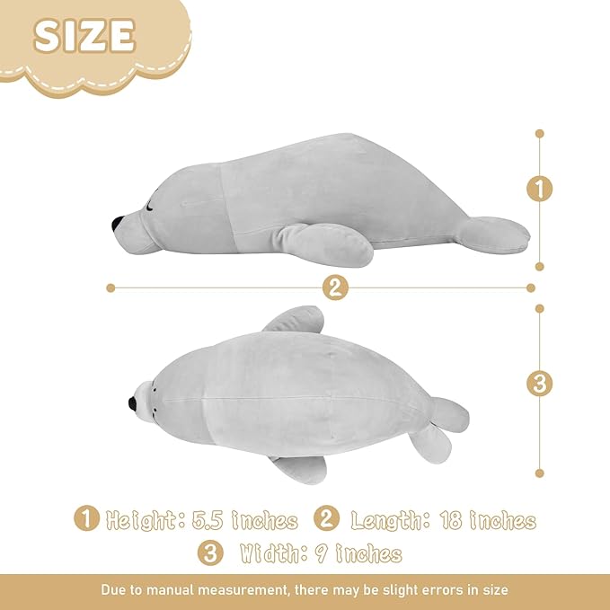 My OLi 18'' Seal Stuffed Animal Pillow Plush Toy Cuddle Pillow Plushies Stuffed Seal Plush Pillow Soft Hugging Pillow Plush Toys Gift for Kids Adults