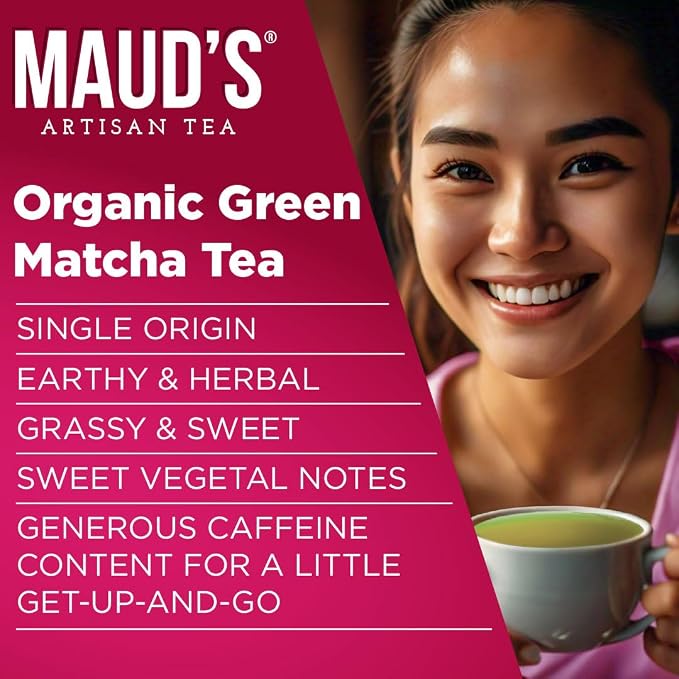 Maud's Organic Matcha Green Tea Pods, 24 ct, Single Serve Tea Pods – 100% Gourmet Blended Tea Leaves, Compatible with Keurig K Cups Maker