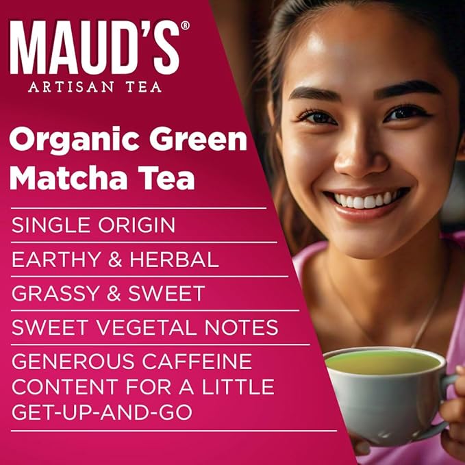 Maud's Organic Matcha Green Tea Pods, 80 ct, Single Serve Tea Pods – 100% Gourmet Blended Tea Leaves, Compatible with Keurig K Cups Maker