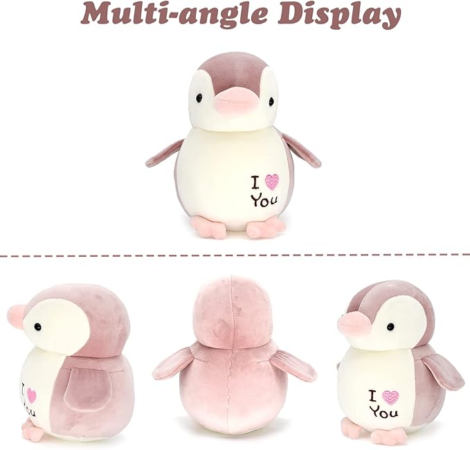 HWD 8.7" Soft Stuffed Penguin Dolls, Stuffed Animals Toys, Gifts for Kids Toddlers Birthday Christmas Day (Pink)