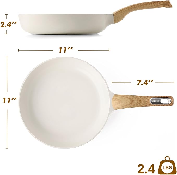 SENSARTE 11inch Ceramic Nonstick Frying Pan Skillet, PFAS/PTFE Free, White | Healthy Ceramic Coating Omelette Pan, Non-toxic Kitchen Cooking Chef's Pan, PFOA/PFAS/PTFE Free, Induction Compatible