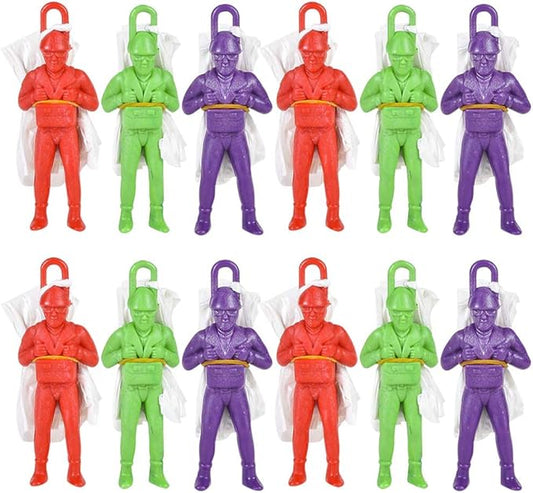 ArtCreativity Mini Paratroopers with Parachutes, Pack of 12, Vinyl Parachute Men Toy in Assorted Colors, Durable Plastic Army Guys Playset, Fun Parachute Party Favors for Boys and Girls