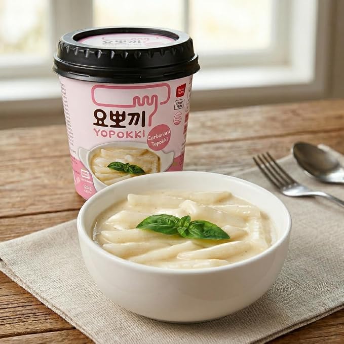 Yopokki Instant Tteokbokki Rice Cakes Korean, Topokki Cup - Great with Cheese and Ramen Toppings, Korean Snacks for College Dorm, Korean Street Food Quick & Easy to Prepare, Pack of 2 (2 Cups, Carbonara)