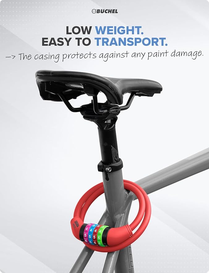 Büchel Bike Locks Cable for Kids - Colorful & Keyless - Secure Your Child's Bike - Easy-to-Use Bicycle Accessory, High Security 5 Digit Resettable Combination Coiling Bicycle Lock, Anti Theft
