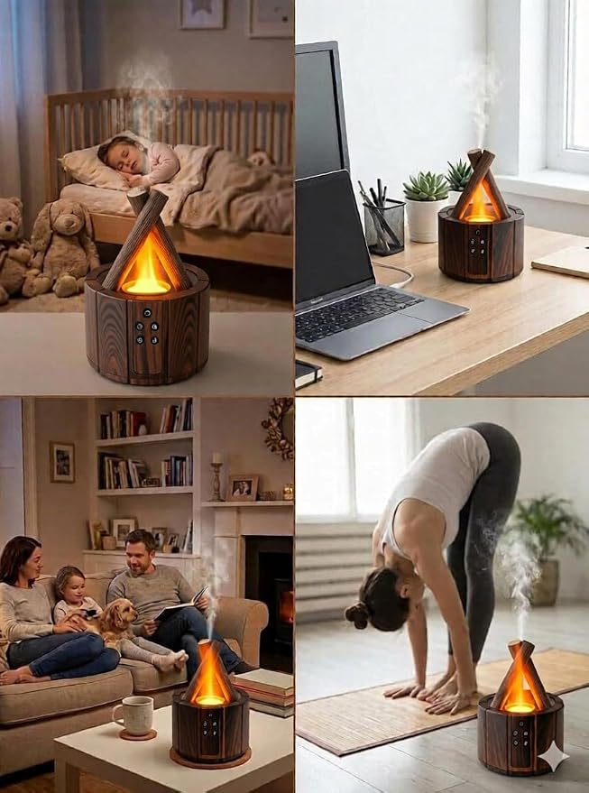 Campfire Flame Diffuser for Essential Oils, 250ml Ultrasonic Cool Mist Aromatherapy Humidifier with Remote Control, 7-Color LED Lights, Timer & Auto-Off for Home, Office & Bedroom