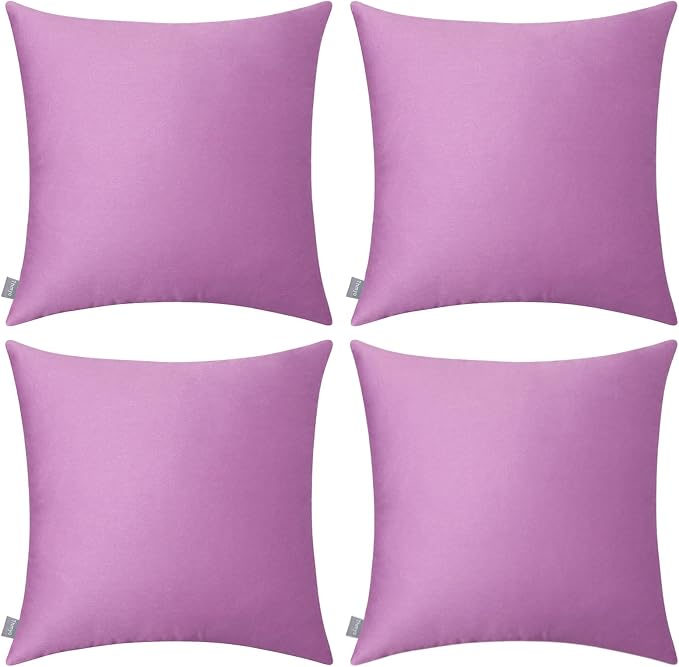 Thmyo 4-Pack 100% Cotton Comfortable Solid Decorative Throw Pillow Case, Square Cushion Cover Pillowcase Sublimation Blank Pillow Covers DIY Throw Pillowcase(18x18 inch/ 45x45cm,Pinkish Purple)