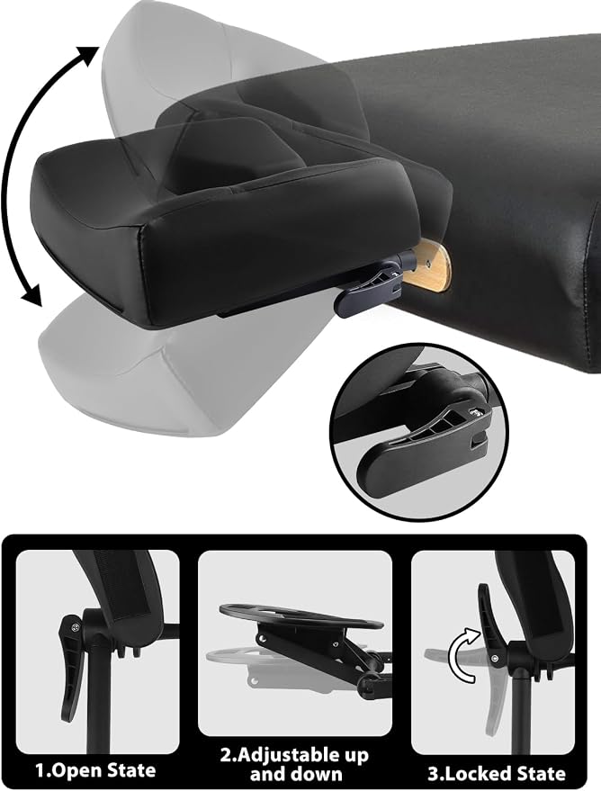 TOROKOM Adjustable Headrest Massage Kit, Face Pillow Cradle & Support Bracket, Hanging Arm Rest, Square Face Pillow for Sleeping Mattress Top(Black)