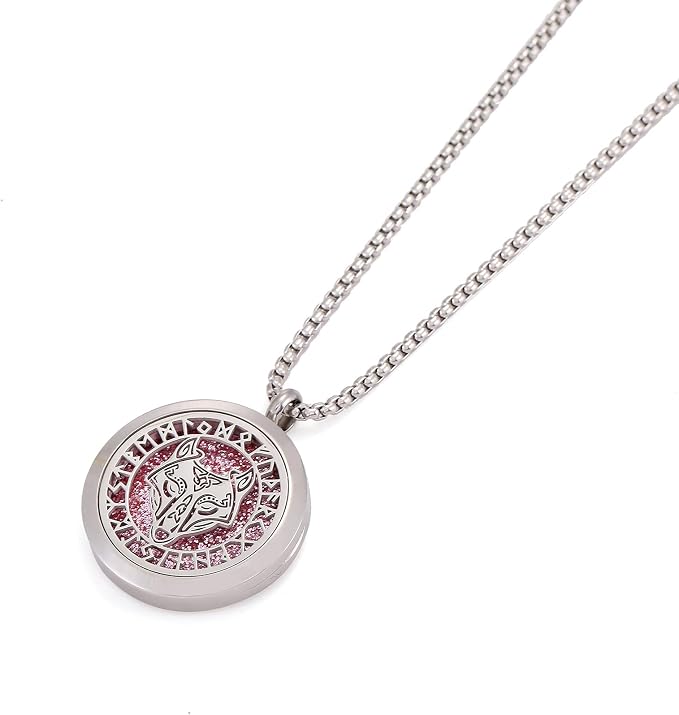 Cool Wolf Norse Aromatherapy Essential Oil Diffuser Necklace Viking Runes Amulet Stainless Steel Locket Pendant