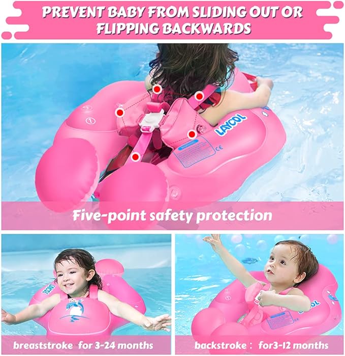 LAYCOL Baby Swimming Float with UPF50+ Sun Canopy Baby Floats for Pool No Flip Overbaby Pool for Baby Age of 3-36 Months