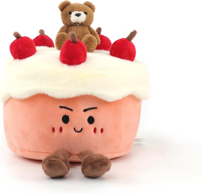 RECUR Birthday Cake Plush Toy, Pink Cream Cake Food Stuffed Animals, Cute Plushie Birthday Gift