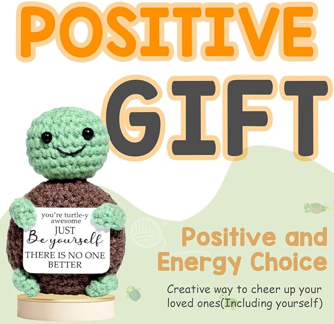 AICase Easter Basket Stuffers Easter Decorations Funny Positive Turtle Gifts Emotional Support Nuggets Inspirational Crochet Animals Handmade Birthday Gifts for Son Daughter Coworker Girls Dad MoM