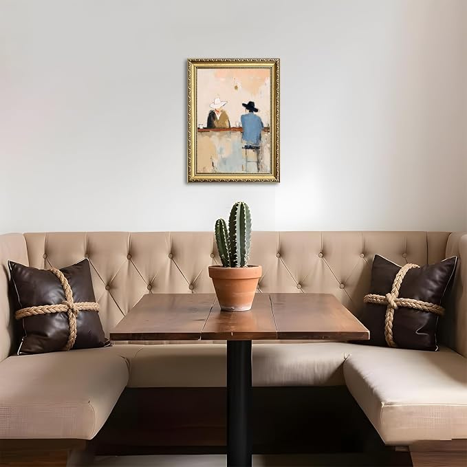 Gold Framed Western Cowboy Wall Art, Vintage Cowboy Bar Wall Decor Painting Mid Century Southwestern Canvas Prints Picture for Farmhouse Living Room Bedroom 16x24 inch