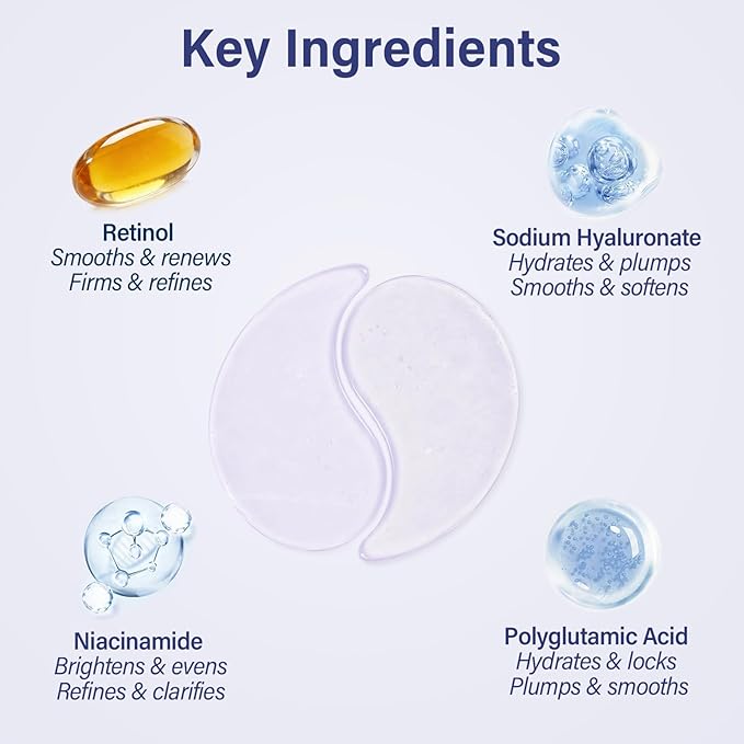 DIAMOND GAZE Firming Hydrogel Eye Patches 28 Pairs, 15-Min Retinol & Niacinamide Eye Masks to Smooth and Brighten, Reduce Fine Lines & Dark Circles, Relaxing Holiday Set