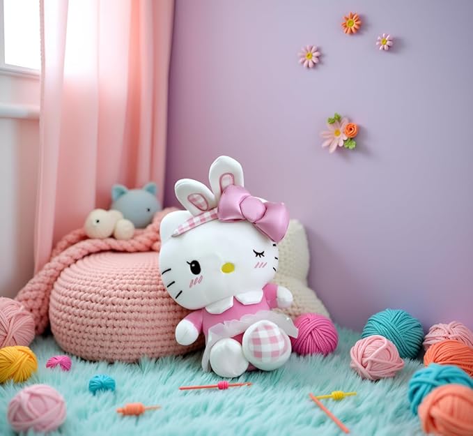 AlphaDesignLuxe Kitty Plush 10” Collectible Kitty Plushie Cute Stuffed Animal Toy Adorable Kawaii Doll (Pink)