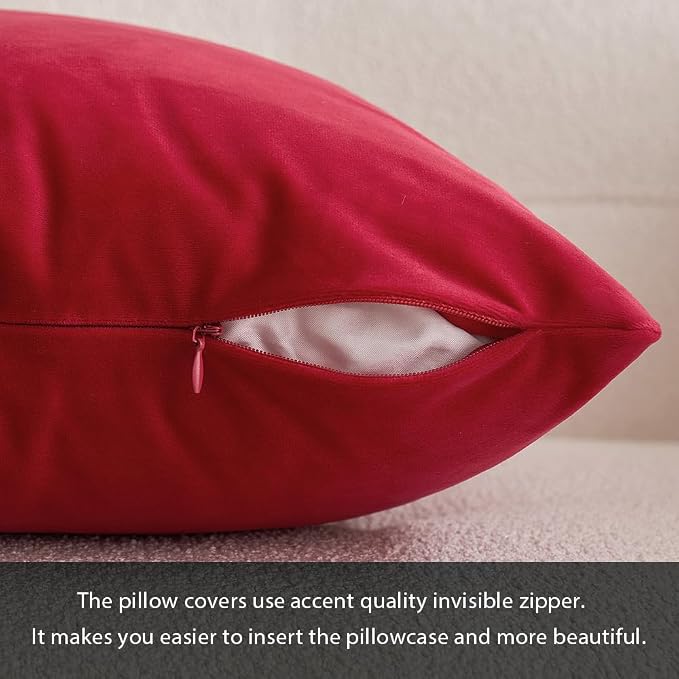 MIULEE Velvet Throw Pillow Covers 20x20 Inch Pack of 2 Red | Soft Solid Decorative Pillow Covers, Modern Luxury Home Decor, for Couch Chair Sofa Bedroom Livingroom
