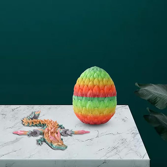 Pigmiss 3D Printed Dragon,3D Dragon Eggs with Dragon Inside,Dragon Fidget Toy for Adult,Full Articulated Dragon Crystal Dragon Easter Eggs Decoration for Gift (Rose-red Gradient Green)