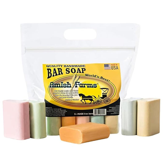 Amish Farms Natural Bar Soap 5-Pack Variety – Handmade Cold Process Moisturizing Soap Bars, Large Hand-Cut, Made in USA