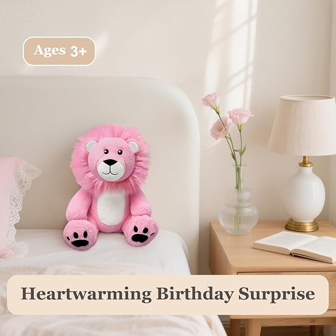 Pink Lion Stuffed Animal - Cute Lion Plush Toy for Kids & Adults - Birthday Surprise & Room Decor -A Cuddly Companion for Everyday hugs and Bedtime