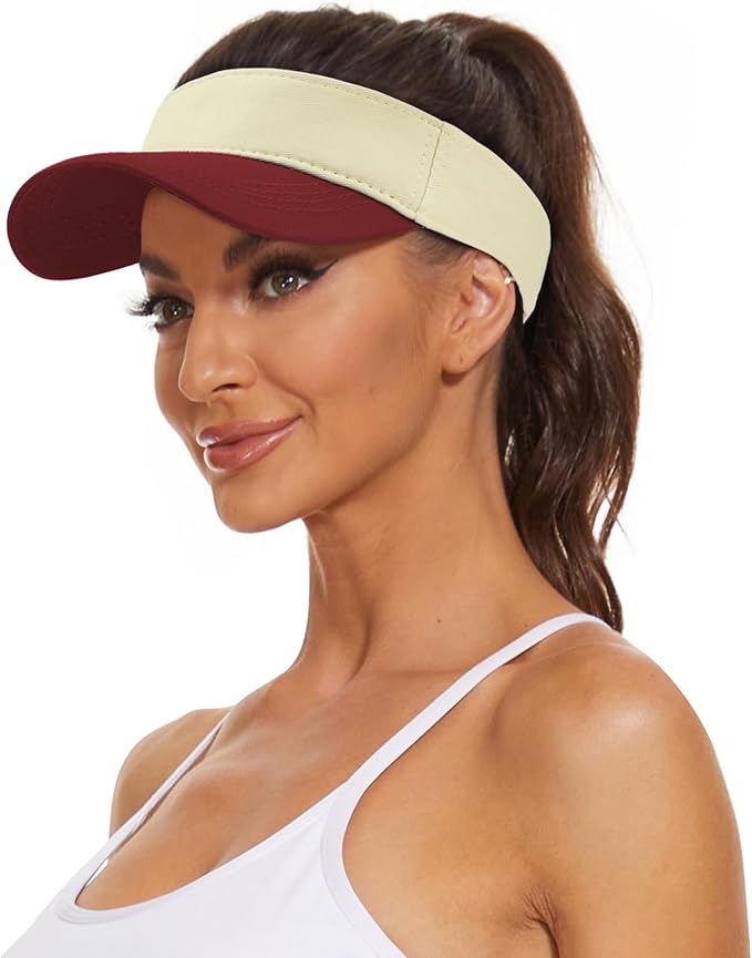 Zando 3.2" Structured Brim Visor Hats for Women, UPF 50+, Golf/Tennis | 3.2"Structured Brim Adds Sun Coverage, Steady View, Quick-dry Sweatband, Open-Top Ponytail Fit, Adjustable Fit & Lightweight