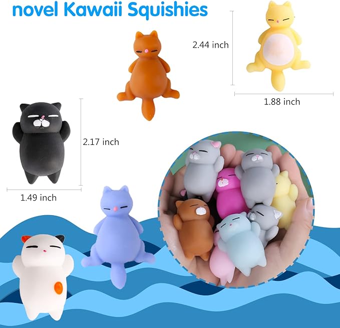 16pcs Mochi Squishy Toys Set, Mini Kawaii Animals Squishies Pack Fidget Toys for Kids - Cat Party Favors, Fidget Toys Packs, Birthday Gifts for Boys & Girls