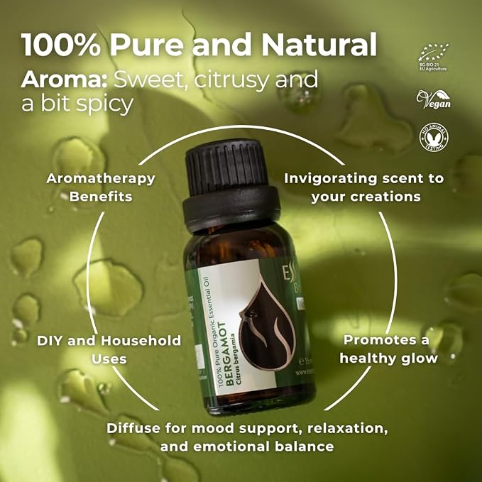 Essences Bulgaria Organic Bergamot Essential Oil 0.51 Fl Oz 15ml Citrus bergamia - 100% Pure and Natural Undiluted Therapeutic Grade Home Aromatherapy Diffuser Oil Massage Soap and Candle Making