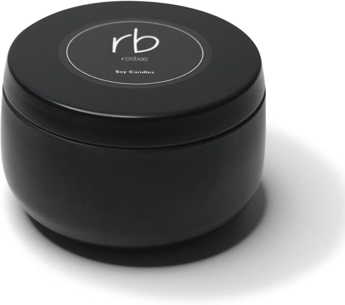 rosbas Palo Santo Soy Wax Candle - 6 oz Tin in Drawstring Cotton Bag - Clean Burning for Energy Cleansing - Black - Made in USA