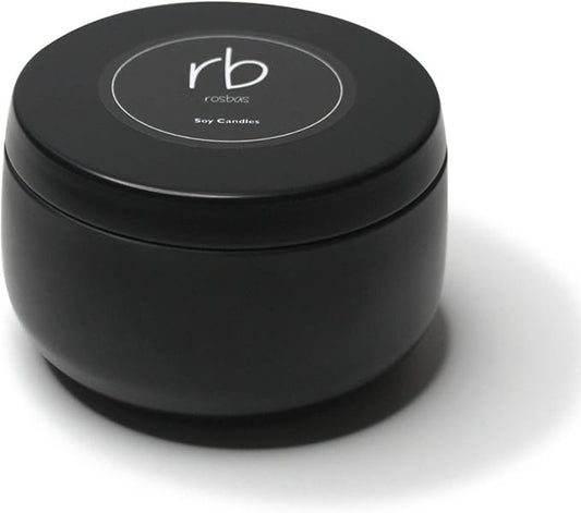 rosbas Fraser Fir Soy Wax Candle - 6 oz Tin in Drawstring Cotton Bag - Clean Burning for Crisp Forest Aroma - Black - Made in USA