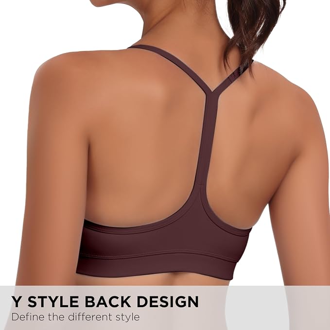 Raxnode Women's 3-Pack Y-Back Sports Bra, Thin Spaghetti Strap Nylon Yoga Bra with Removable Cups, Light Support Bralettes
