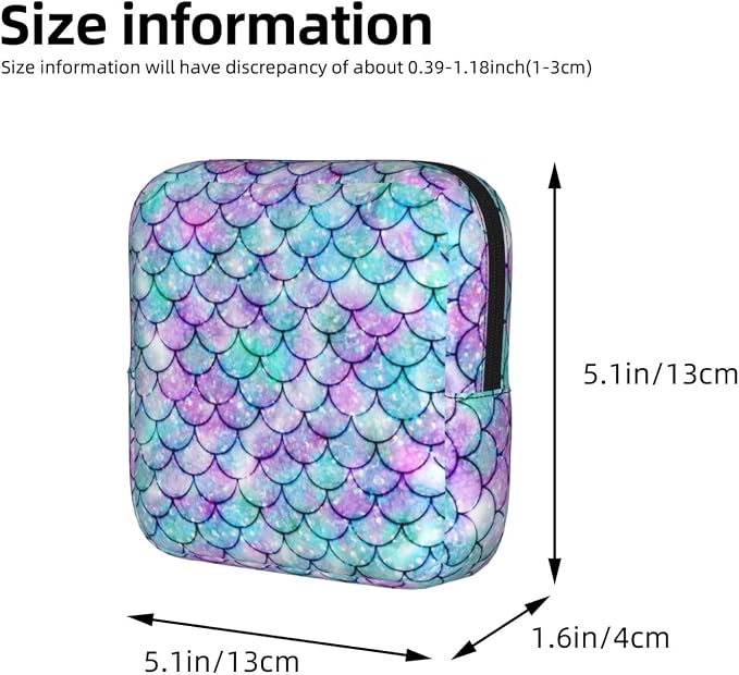 Ocean Mosaic Mermaid Scale Purple Blue Period Bag For Women,Portable Sanitary Napkin Period Pad Pouch For Purse, Small Make Up Bags