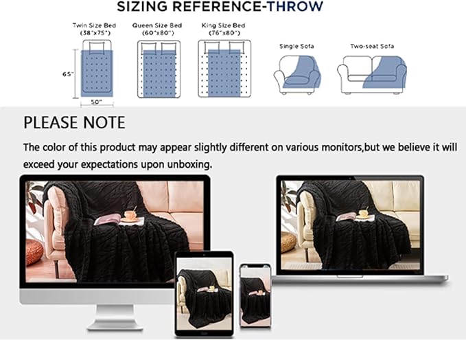 YUSOKI Sherpa Fleece Large Throw Blanket, Black, 50"x65" | 3D Stylish Design,320GSM, Non-Shedding, Lightweight for All Season Use, stays fluffy after repeated washes, Perfect Gifts